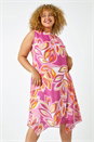 Pink Curve Floral Chiffon Hanky Hem Asymmetric Dress, Image 4 of 5
