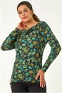Green Ruched Floral Cowl Neck Top, Image 1 of 5