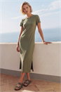 Khaki Ribbed Stretch Midi Dress, Image 2 of 4
