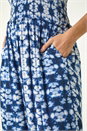 Navy  Abstract Shirred Bardot Jumpsuit, Image 5 of 5