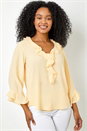 Yellow Petite Flared Sleeve Frill Detail Blouse, Image 1 of 5