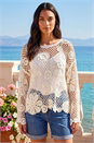 Ivory Floral Open Crochet Knit Tunic, Image 1 of 4
