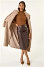 Chocolate Faux Leather Ruched Wrap Skirt, Image 2 of 7