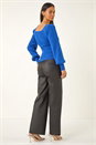 Royal Blue Dusk Ribbed Blouson Knit Jumper, Image 3 of 5