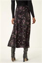 Black Floral Print Midi Elastic Waist Stretch Skirt, Image 4 of 5