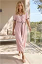 Light Pink Belted Wide Leg Jumpsuit, Image 3 of 4