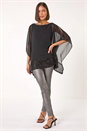 Black Sequin Hem Contrast Tunic Top, Image 2 of 5