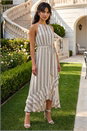 White Stripe Print Frill Detail Maxi Dress, Image 3 of 4