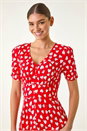Red Heart Print Ruched Midi Dress, Image 4 of 5