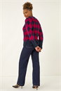 Red Fluffy Argyle Knit Cardigan, Image 3 of 5