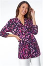 Purple Abstract Animal Longline V-Neck Tunic Top, Image 1 of 5
