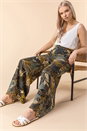 Green Tropical Print Elastic Waist Wide Leg Trouser, Image 4 of 4
