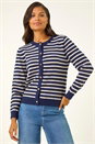 Navy  Soft Stripe Button Knit Cardigan, Image 4 of 5