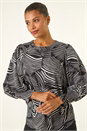 Black Linear Abstract Print Top, Image 4 of 5