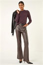 Chocolate Faux Leather Bootcut Full Length Trouser, Image 3 of 5