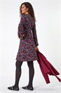 Purple Floral Print Lace Trim Stretch Dress, Image 3 of 5