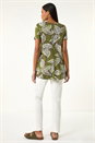 Green Leaf Print Stretch Top, Image 3 of 5
