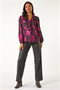 Pink Floral Print Ruffle V-Neck Top, Image 2 of 5