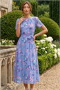 Blue Mini Floral Pleat Neck Dress, Image 2 of 4