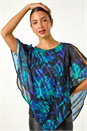 Blue Floral Asymmetric Overlay Top, Image 4 of 5