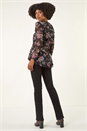 Black Printed Mesh V-Neck Top, Image 3 of 5