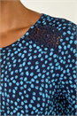 Blue Printed Lace Stretch Top, Image 5 of 5