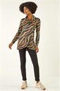 Tan Abstract Print Cowl Neck Stretch Top, Image 2 of 5