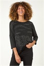 Silver Animal Print Hotfix Stretch Top, Image 2 of 5