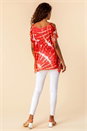 Red Cold Shoulder Tie Dye Print Top , Image 2 of 4