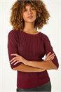 Wine Sparkly Ribbed Batwing Knit Jumper, Image 1 of 5
