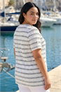 Ivory  Curve Stripe Frill Lace Top, Image 3 of 4