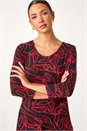 Red Leaf Print Stretch Tunic Top, Image 4 of 5