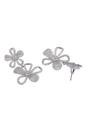 Silver Double Floral Drop Earrings, Image 3 of 5