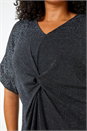 Silver Curve Twist Front Glitter Stretch Tunic Top, Image 7 of 7