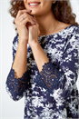 Navy Floral Lace Trim Stretch Top, Image 5 of 5