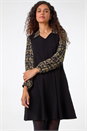 Khaki Geometric Contrast Swing Dress, Image 2 of 5