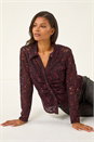 Wine Sparkly Lace Collared Blouse, Image 1 of 5