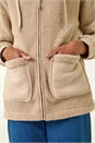 Stone Hooded Borg Zip Through Jacket, Image 6 of 6