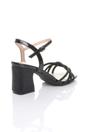 Black High Block Heel Buckle Diamante Strappy Sandals, Image 4 of 4