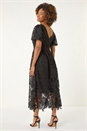 Black Crochet Lace V-Neck Midi Dress, Image 3 of 5