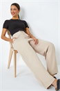 Stone Wide Leg Tie Waist Stretch Trouser, Image 1 of 5