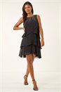 Black Embellished Tiered Swing Dress, Image 2 of 6