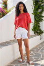 Red Stripe Print Snit Jersey Top, Image 2 of 4