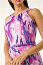 Purple Blurred Print Pleated Maxi Dress, Image 5 of 5