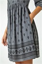 Grey Paisley Border Print Stretch Dress , Image 5 of 5