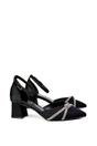 Black XY LONDON Black 'Sarah' Ankle Strap Pointed Toe Diamante Mid Block Heels, Image 2 of 5