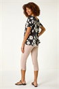 Black Textured Floral Print V-Neck Stretch Top, Image 3 of 5