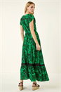 Green Tropical Leaf Print V-Neck Midi Dress, Image 3 of 5
