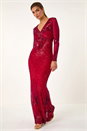 Red Starburst Sequin Stretch Bodycon Maxi Dress , Image 2 of 7