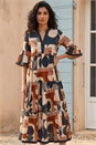 Tan Geometric Boho Maxi Dress, Image 1 of 4